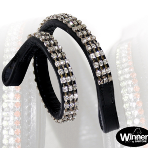 Frontalino in cuoio Black con tre file di strass