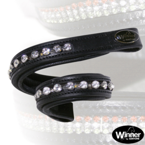 Frontalino in cuoio Black con strass tondi